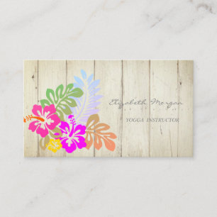 Carte De Visite Moderne Charme, Hawaï Hibiscus, Texture Bois