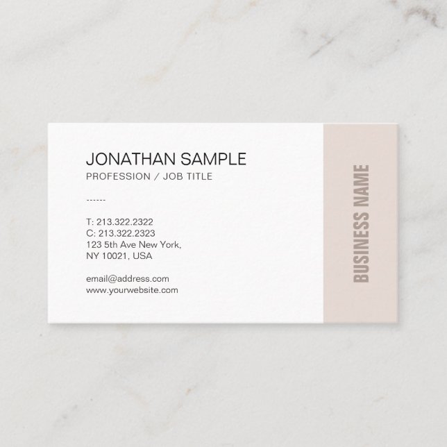 Carte De Visite Moderne Chic élégant tendance Beige Brown Plain Co (Devant)