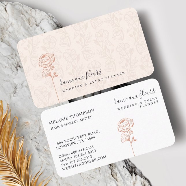 Carte De Visite Moderne Chic Floral Rose Botanique Blush Rose (Modern Chic Floral Rose Botanical Blush Pink Business Card)