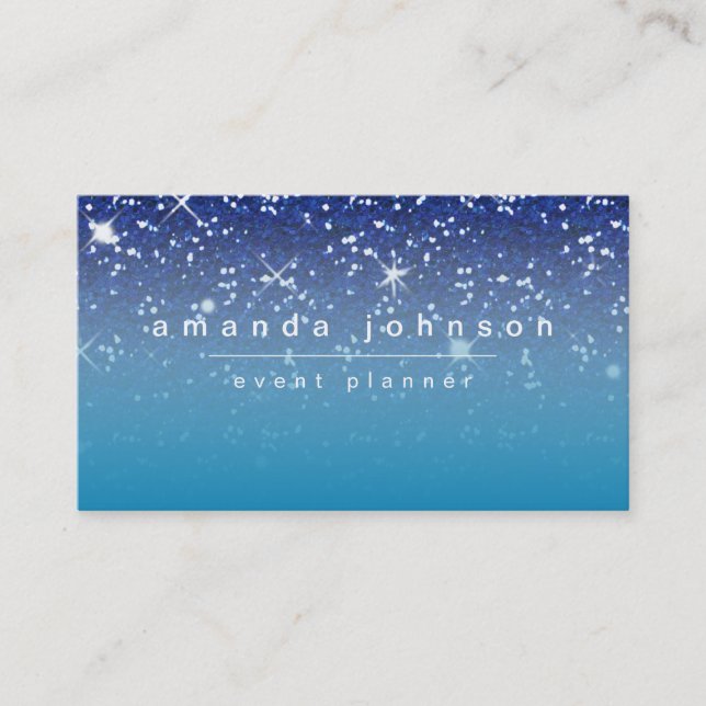 Carte De Visite Moderne chic Girly de parties scintillantes bleues (Devant)