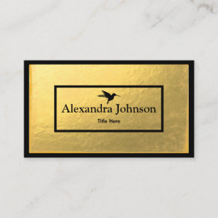 Carte De Visite Moderne Chic Noir Humming Oiseau Faux Gold Foil