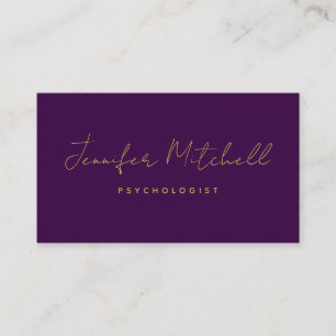 Carte De Visite Moderne Chic Profond Purple Gold Main Écrite QR Co