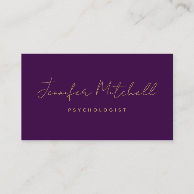 Carte De Visite Moderne Chic Profond Purple Gold Main Écrite QR Co (Devant)