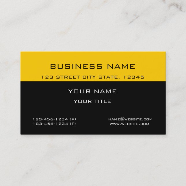 Carte De Visite Moderne Classique Professionnel Jaune Entreprise N (Devant)