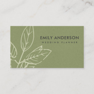 CARTE DE VISITE MODERNE CONTEMPORAIN VERT KRAFT FEUILLE BLANC