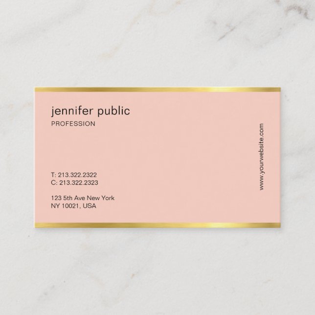 Carte De Visite Moderne Creative Blush Pink Or Professionnel Plain (Devant)