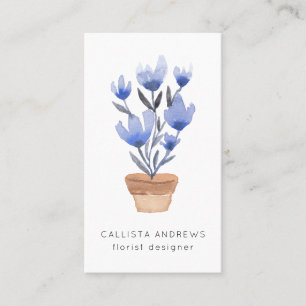 Carte De Visite Moderne Cute Blue Poted Flower Designer