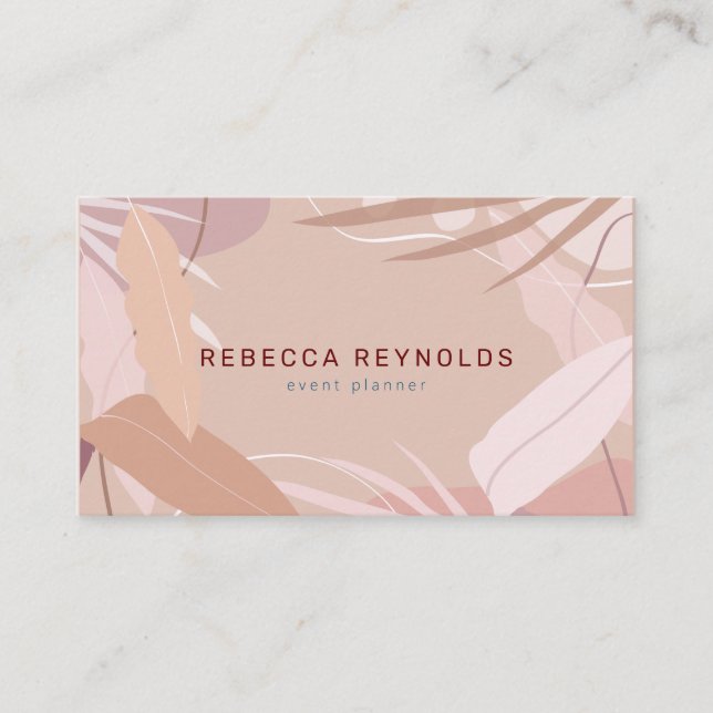 Carte De Visite Moderne de Feuilles tropicaux roses (Devant)