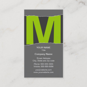 Carte de visite moderne de monogramme - vert/gris