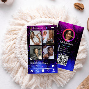 Carte De Visite Moderne dégradé rose et bleu Instagram QR