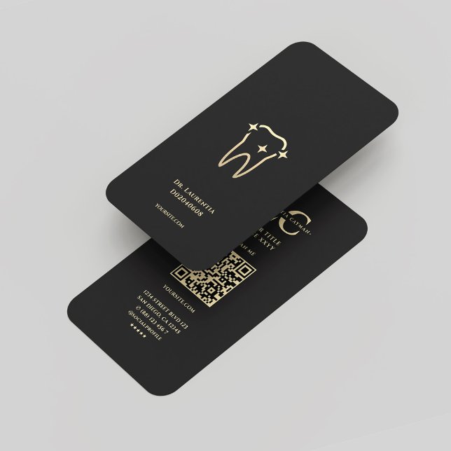 Carte De Visite Moderne Dentiste Orthodontiste Monogramme Black Go (Modern Dentist Orthodontist Monogram Black Gold Business Card
)