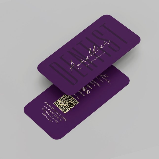 Carte De Visite Moderne Dentiste Purple Or Monogramme Orthodontist (Modern Dentist Purple Gold Monogram Orthodontist Business Card
)