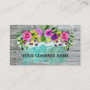 Carte De Visite Moderne Design Bois Floral Turquoise Aquarelle Bu
