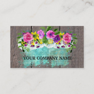 Carte De Visite Moderne Design Bois Floral Turquoise Aquarelle Bu