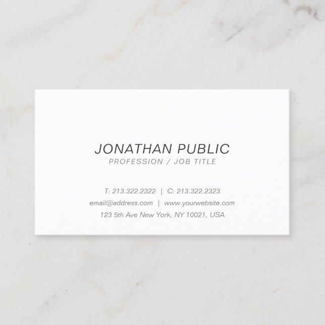 Carte De Visite Moderne Design Italique Professionnel Blanc Simple (Devant)