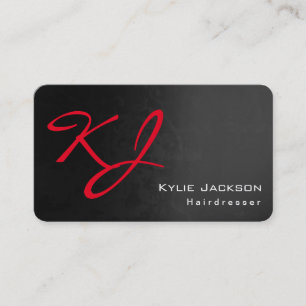 Carte De Visite Moderne Design Monogram Grey Red Coiffeur