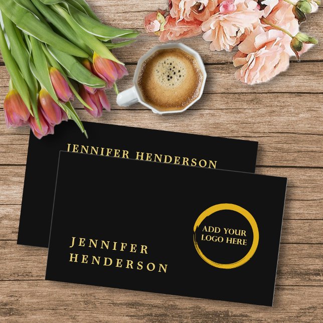 Carte De Visite Moderne design noir et logo or professionnel (Modern stylish black and gold add logo professional business card.)