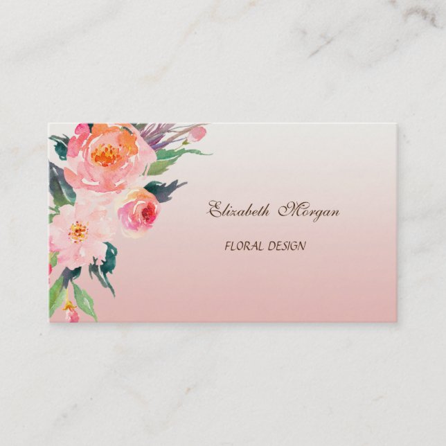Carte De Visite Moderne, Design Professionnel - Fleurs Aquarelles (Devant)