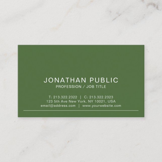 Carte De Visite Moderne Design simple Tendance Olive Green Plain (Devant)