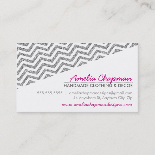 Carte De Visite MODERNE diagonale chevron faux argent parties scin (Devant)