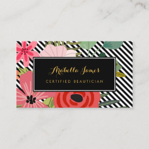 Carte De Visite Moderne diagonale rayures élégant Floral Beauticie