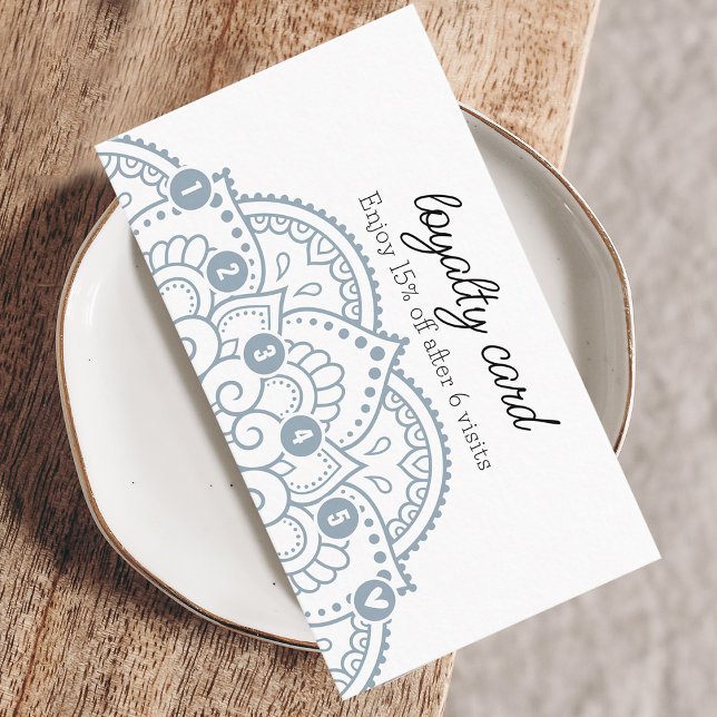 Carte De Visite Moderne Dusty Blue Mandala 6 Punch Loyauté (Modern Dusty Blue Mandala 6 Punch Loyalty Business Card)