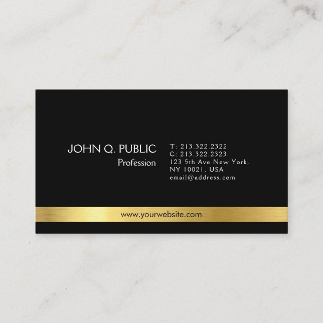 Carte De Visite Moderne Elegant Black Gold Clean Plain (Devant)