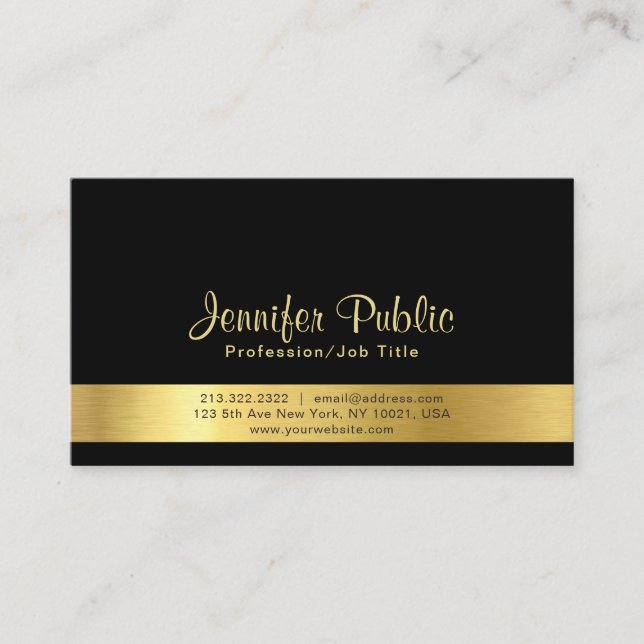 Carte De Visite Moderne Elegant Black Gold Plain Professional (Devant)