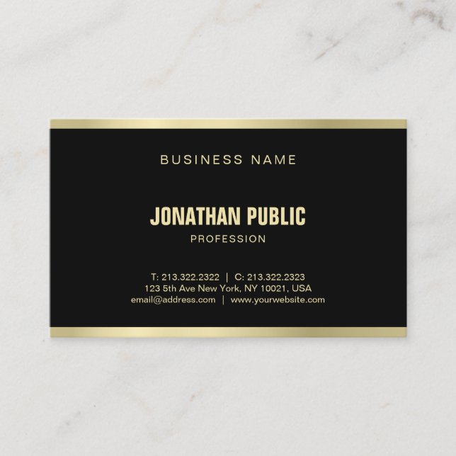 Carte De Visite Moderne Elegant Black Gold Professional Plain Luxe (Devant)