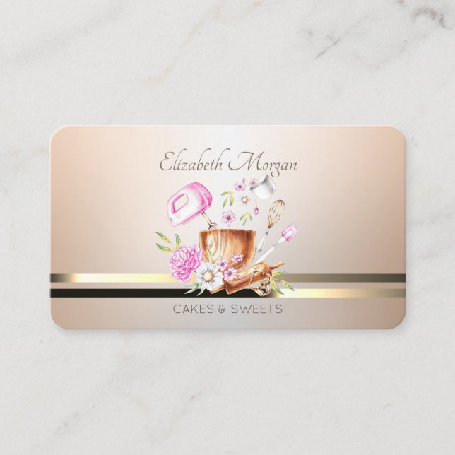 Carte De Visite Moderne Élégant boulangerie florale Outils Luminou (Devant)