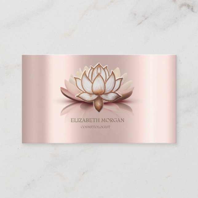 Carte De Visite Moderne Elegant Brown Lotus Rose Gold (Devant)