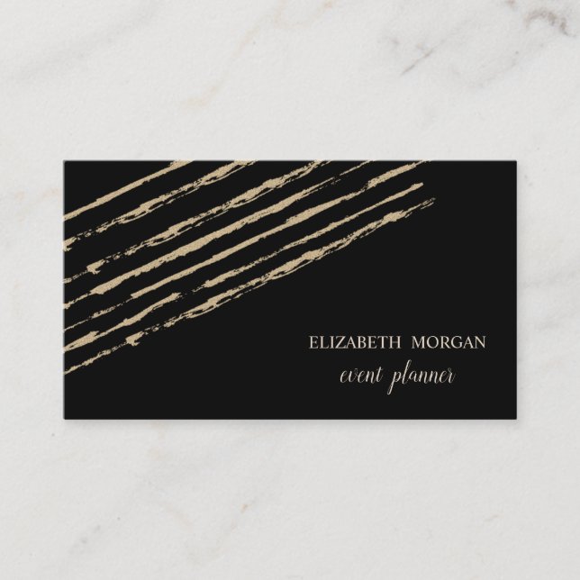 Carte De Visite Moderne Élégant Chic, Bandes Pailletées, Noir (Devant)