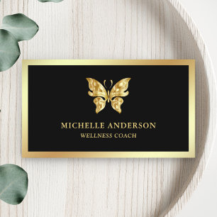 Carte De Visite Moderne Elegant Chic Black Gold Foil Papillon