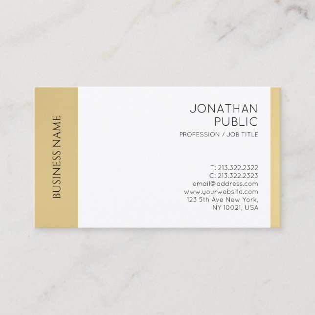 Carte De Visite Moderne Elégant Faux Gold White Professionnel (Devant)