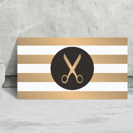 Carte De Visite Moderne Elegant Faux Or White Stripe Hair Styliste