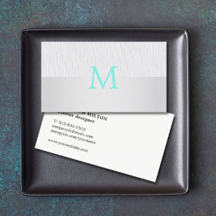 Carte De Visite Moderne Elégant Faux Silver Turquoise Monogramme