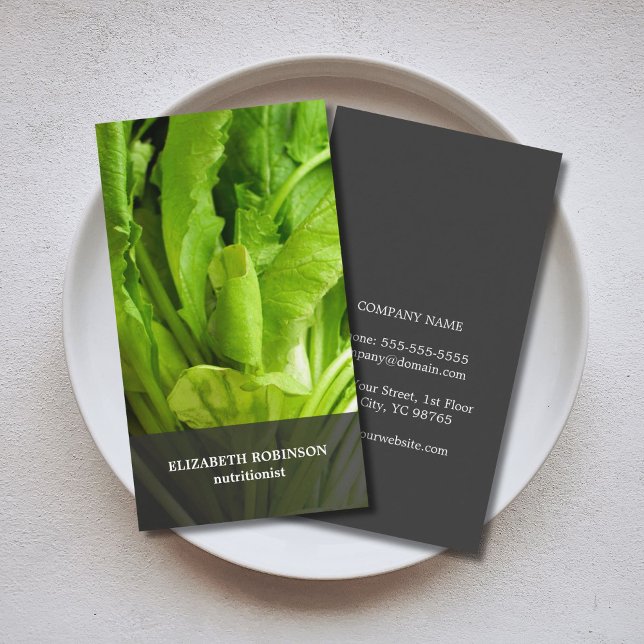 Carte De Visite Moderne Elegant Feuilles verts nutritionniste (Créateur téléchargé)