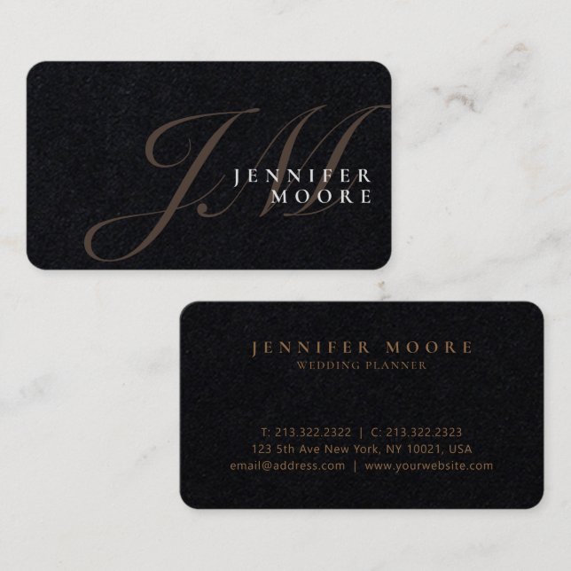 Carte De Visite Moderne Elegant Gold Premium Noir Monogramme (Devant / Derrière)