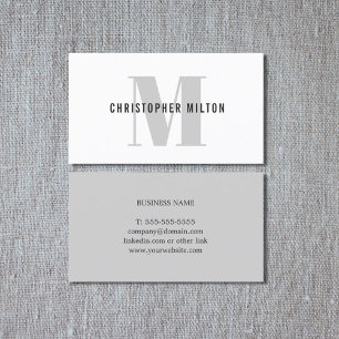 Carte De Visite Moderne Elegant Grey Blanc Bold Monogramme Consult