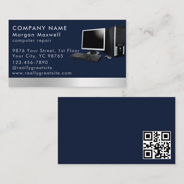 Carte De Visite Moderne Elegant Grey Blue Circuit Ordinateur code  (Devant / Derrière)