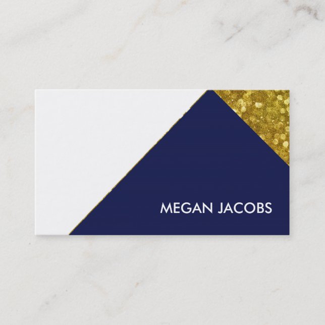Carte De Visite Moderne Elégant Marine Faux Gold Sparkle Géométriq (Devant)