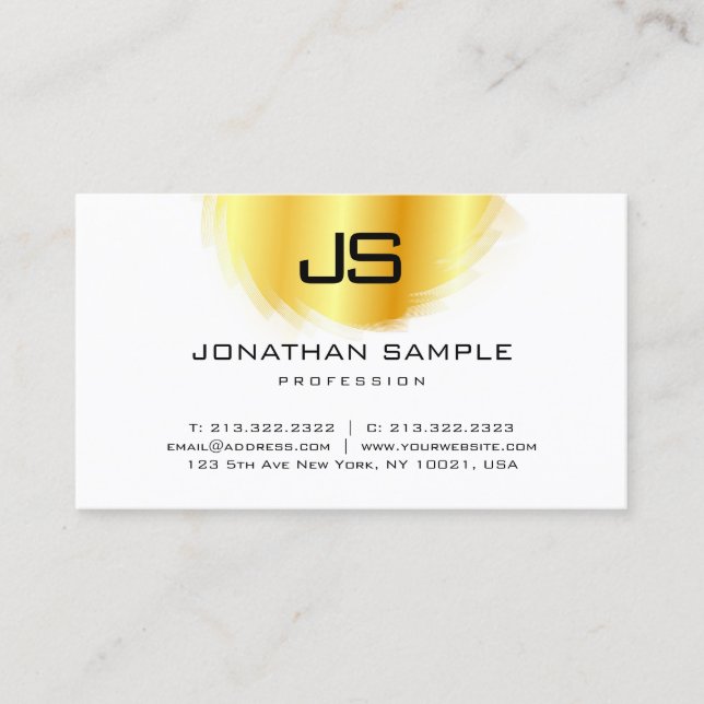 Carte De Visite Moderne Elégant Monogramme Faux Modèle Or (Devant)