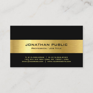 Carte De Visite Moderne Elegant Noir Et Or Simple Modèle