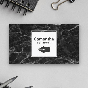 Carte De Visite Moderne Elégant noir marbre stylo Nib Professionne
