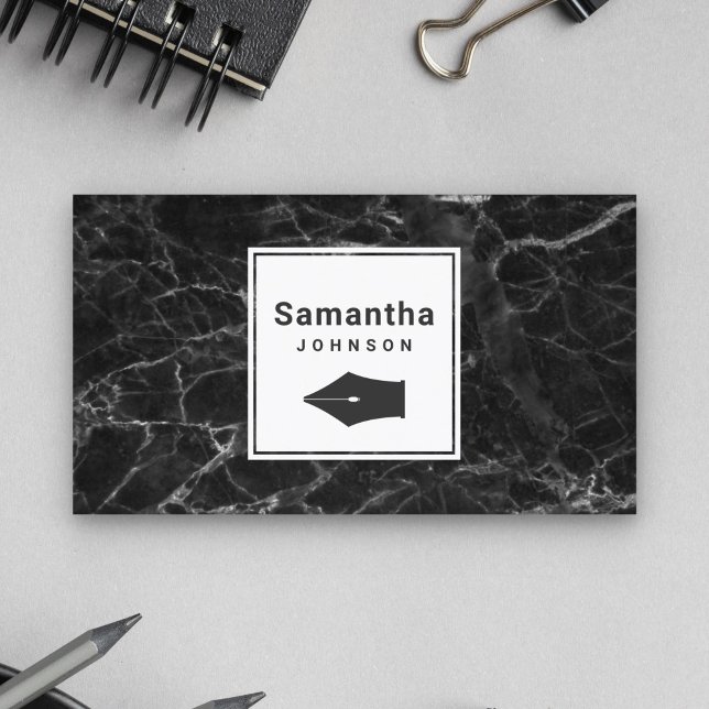 Carte De Visite Moderne Elégant noir marbre stylo Nib Professionne (Créateur téléchargé)
