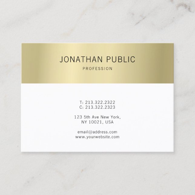 Carte De Visite Moderne Elegant Or Blanc Simple Professionnel (Devant)
