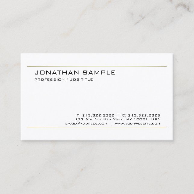 Carte De Visite Moderne Elegant Or Blanc tendance Chic Simple Plat (Devant)