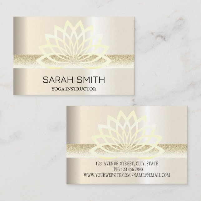 Carte De Visite Moderne Elégant Professionnel doré, fleur de lotus (Devant / Derrière)