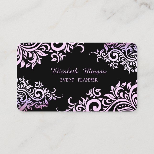 Carte De Visite Moderne Elegant Professionnel Noir, Floral (Devant)