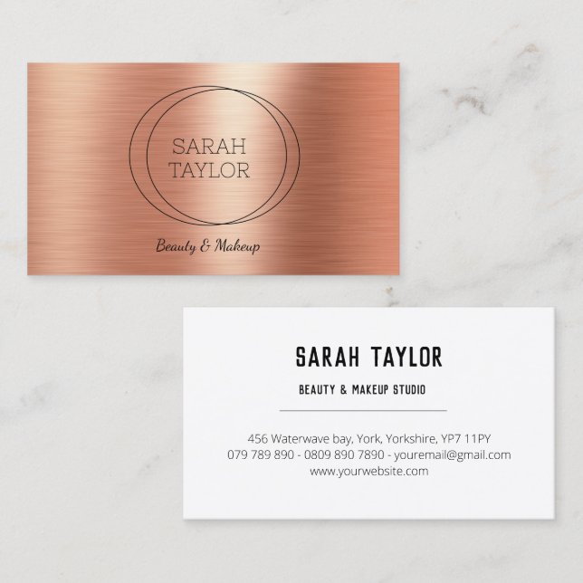 Carte De Visite Moderne Elegant Rose Gold Foil personnalisé (Devant / Derrière)